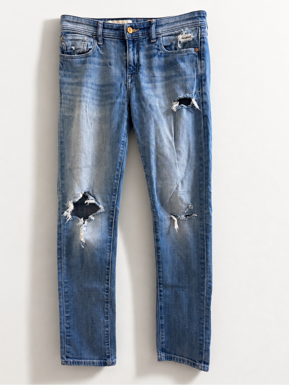 Pilcro & The Letterpress Distressed Boyfriend Jeans Light Wash Holes Size 27